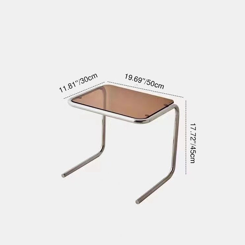Modern Minimalist Rectangular Tempered Glass Iron Side Table 1-Tier For Living Room