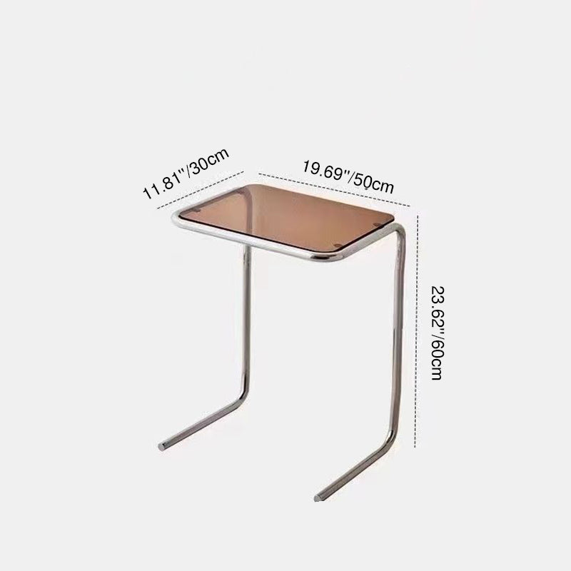 Modern Minimalist Rectangular Tempered Glass Iron Side Table 1-Tier For Living Room