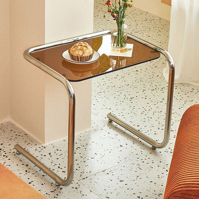 Modern Minimalist Rectangular Tempered Glass Iron Side Table 1-Tier For Living Room