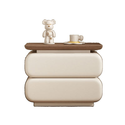 Modern Minimalist Rectangular Solid Wood Cat Claw Leather Nightstand 2-Drawer For Bedroom