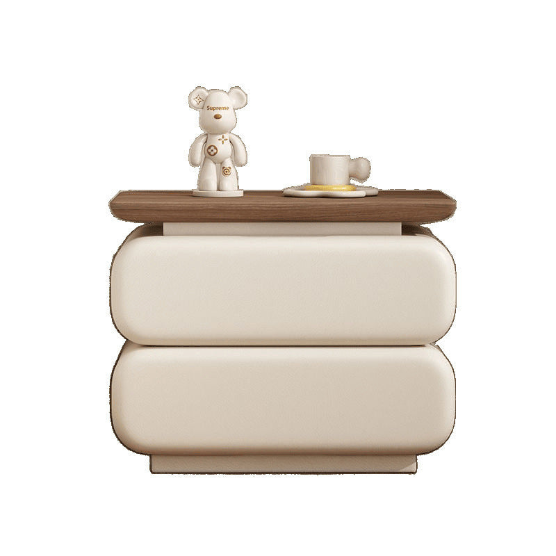 Modern Minimalist Rectangular Solid Wood Cat Claw Leather Nightstand 2-Drawer For Bedroom