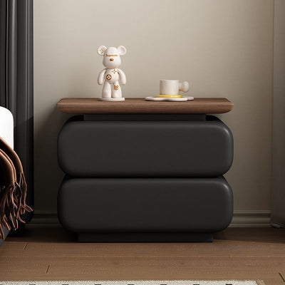 Modern Minimalist Rectangular Solid Wood Cat Claw Leather Nightstand 2-Drawer For Bedroom