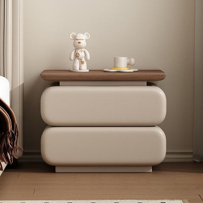 Modern Minimalist Rectangular Solid Wood Cat Claw Leather Nightstand 2-Drawer For Bedroom