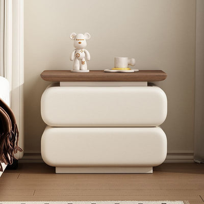 Modern Minimalist Rectangular Solid Wood Cat Claw Leather Nightstand 2-Drawer For Bedroom