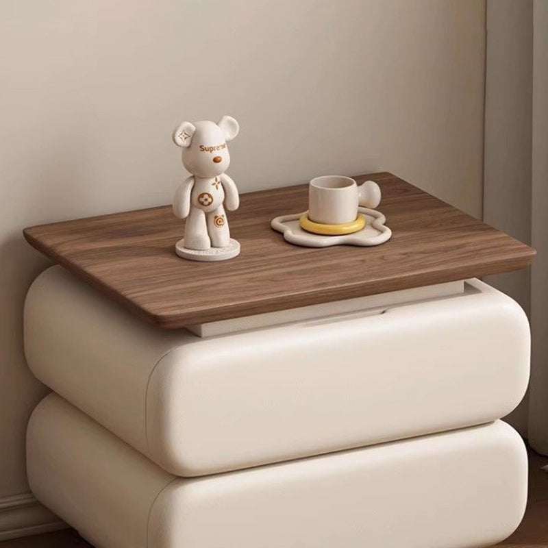 Modern Minimalist Rectangular Solid Wood Cat Claw Leather Nightstand 2-Drawer For Bedroom