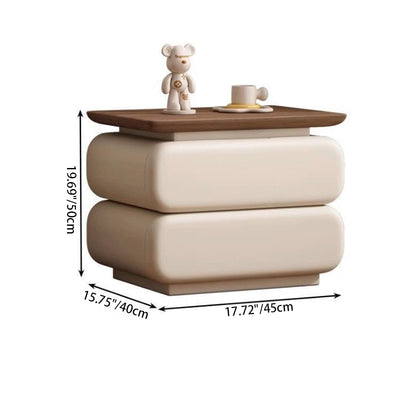 Modern Minimalist Rectangular Solid Wood Cat Claw Leather Nightstand 2-Drawer For Bedroom