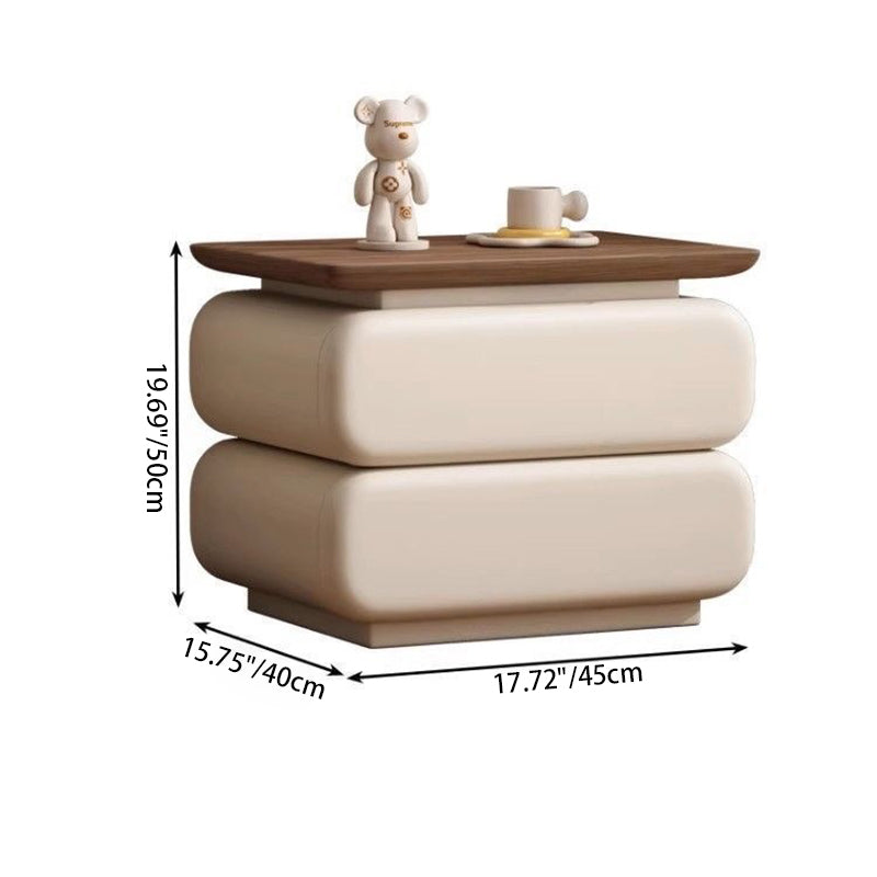 Modern Minimalist Rectangular Solid Wood Cat Claw Leather Nightstand 2-Drawer For Bedroom