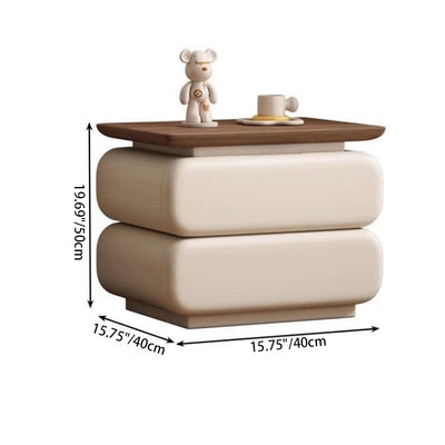 Modern Minimalist Rectangular Solid Wood Cat Claw Leather Nightstand 2-Drawer For Bedroom