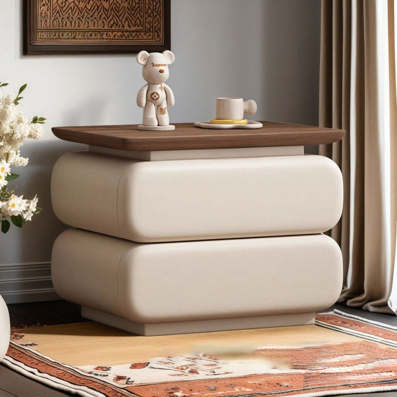 Modern Minimalist Rectangular Solid Wood Cat Claw Leather Nightstand 2-Drawer For Bedroom