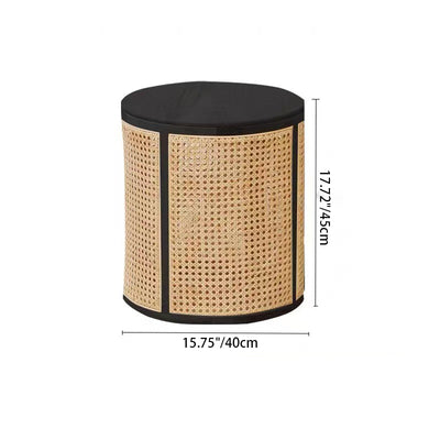 Traditional Japanese Cylindrical Solid Wood Rattan Side Table 1-Storage For Living Room