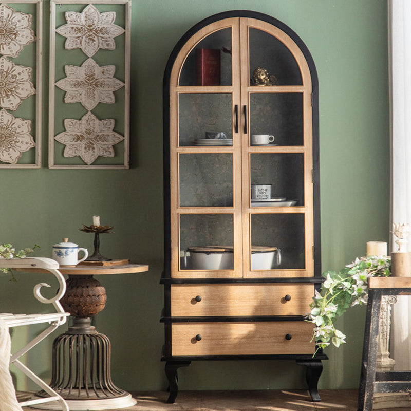 Traditional French Rectangular Medium Density Fiberboard Tempered Glass Solid Wood Storage Cabinet 2-Drawer For Living Room