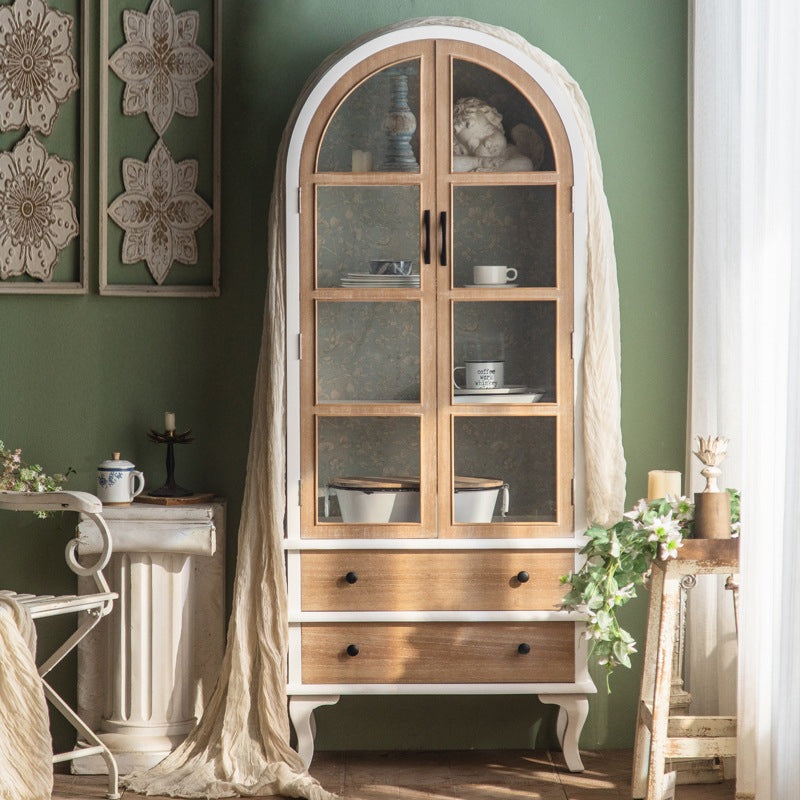 Traditional French Rectangular Medium Density Fiberboard Tempered Glass Solid Wood Storage Cabinet 2-Drawer For Living Room