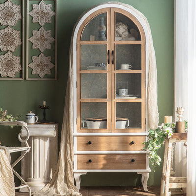 Traditional French Rectangular Medium Density Fiberboard Tempered Glass Solid Wood Storage Cabinet 2-Drawer For Living Room