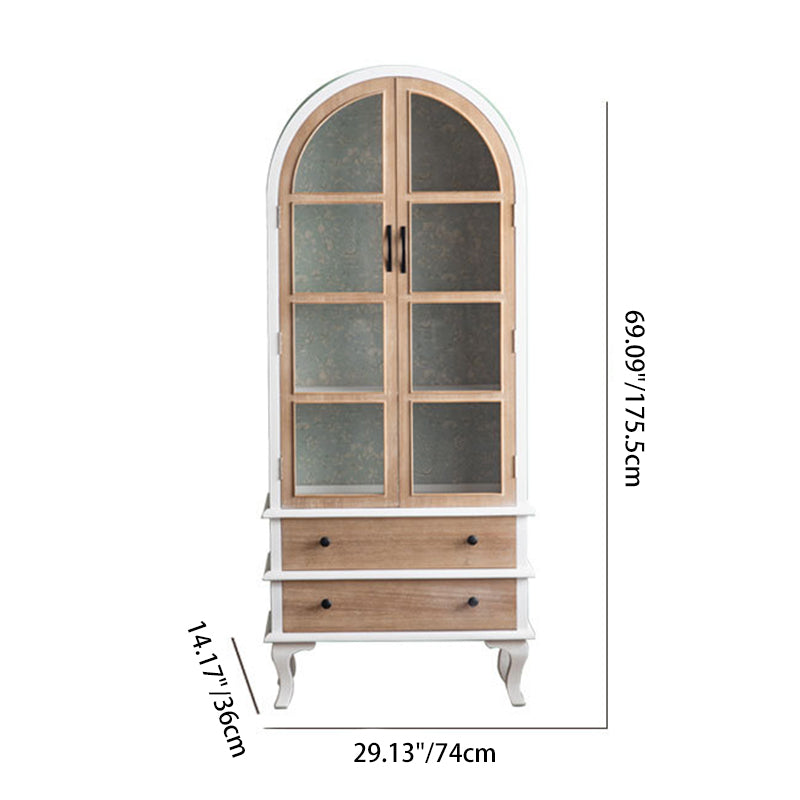 Traditional French Rectangular Medium Density Fiberboard Tempered Glass Solid Wood Storage Cabinet 2-Drawer For Living Room