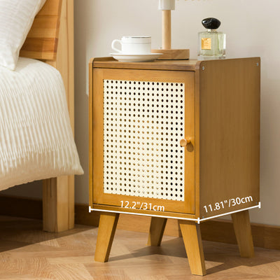 Traditional Japanese Rectangular Medium Density Fiberboard Bamboo Nightstand 1-Cabinet For Bedroom