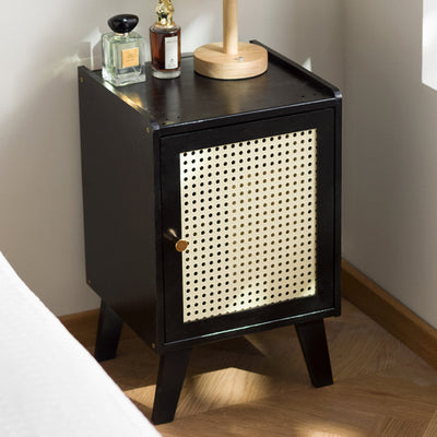 Traditional Japanese Rectangular Medium Density Fiberboard Bamboo Nightstand 1-Cabinet For Bedroom