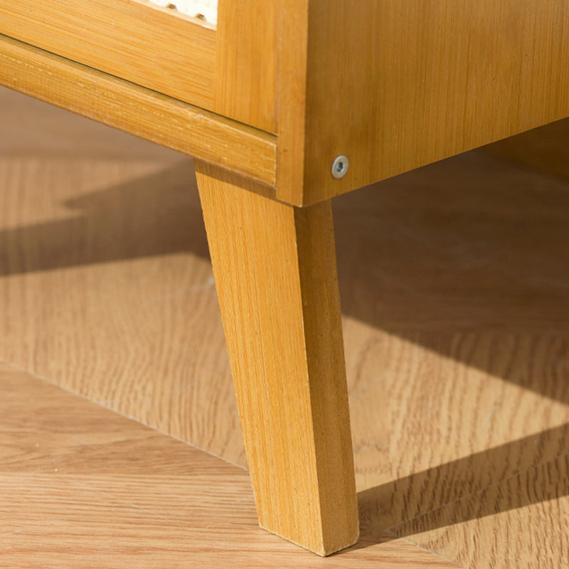 Traditional Japanese Rectangular Medium Density Fiberboard Bamboo Nightstand 1-Cabinet For Bedroom