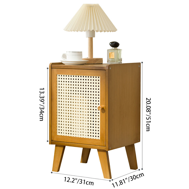 Traditional Japanese Rectangular Medium Density Fiberboard Bamboo Nightstand 1-Cabinet For Bedroom