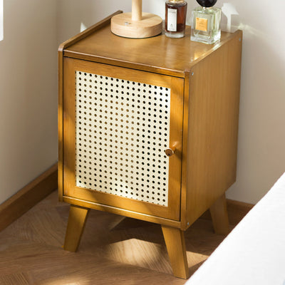 Traditional Japanese Rectangular Medium Density Fiberboard Bamboo Nightstand 1-Cabinet For Bedroom