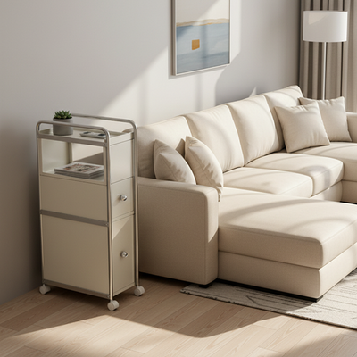 Modern Minimalist Rectangular Steel Carbon Steel Side Table 2-Drawer For Living Room