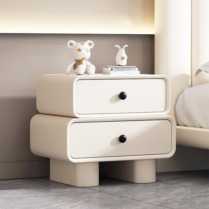 Moderner minimalistischer rechteckiger Nachttisch aus Holzwerkstoff mit 2 Schubladen für das Schlafzimmer 