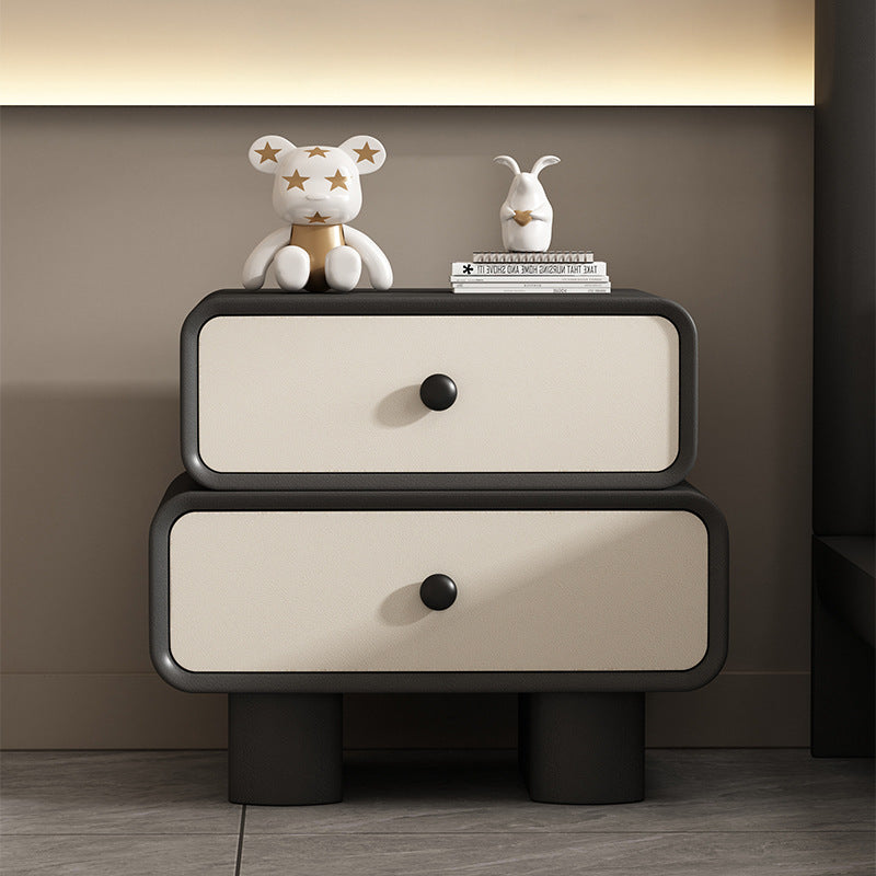 Modern Minimalist Rectangular Solid Wood Nightstand 2-Drawer For Bedroom