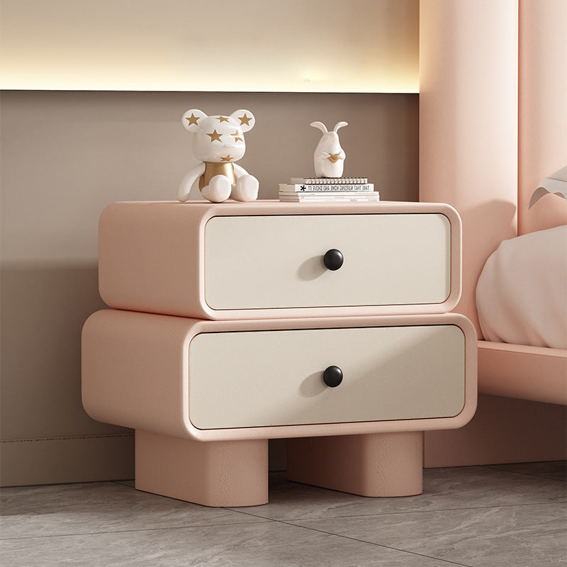 Modern Minimalist Rectangular Solid Wood Nightstand 2-Drawer For Bedroom