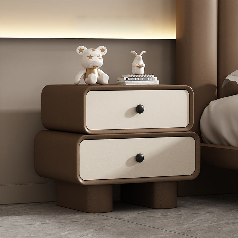 Moderner minimalistischer rechteckiger Nachttisch aus Holzwerkstoff mit 2 Schubladen für das Schlafzimmer 