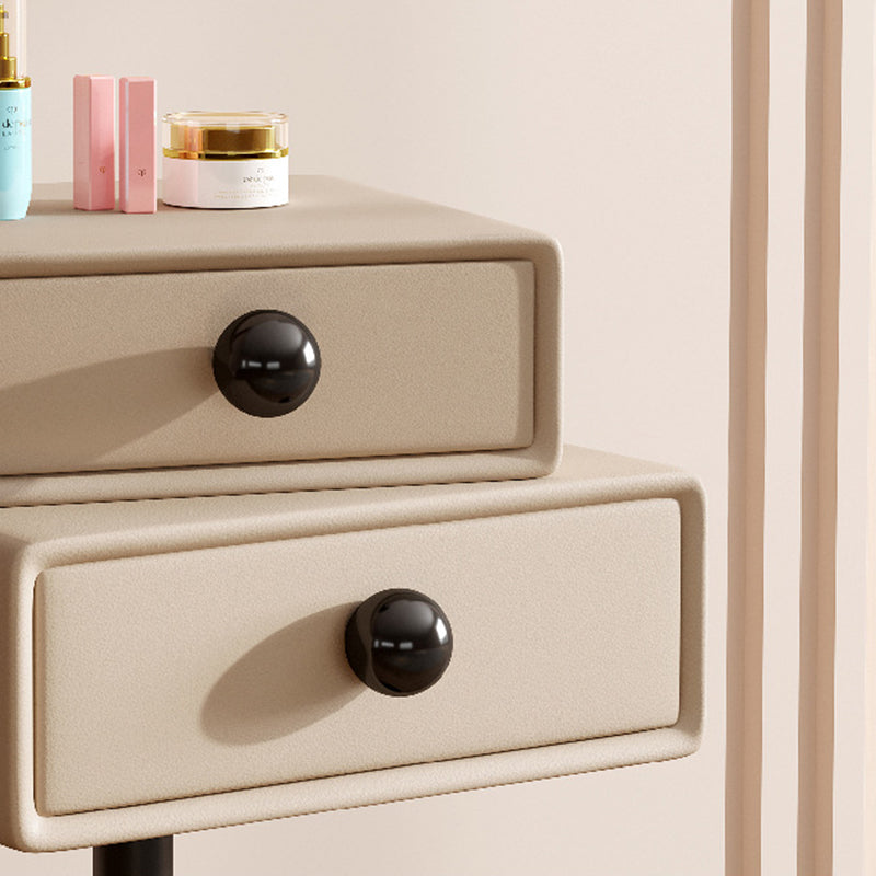 Modern Minimalist Rectangular Solid Wood Carbon Steel Microfiber Leather Iron Nightstand 2-Drawer For Bedroom