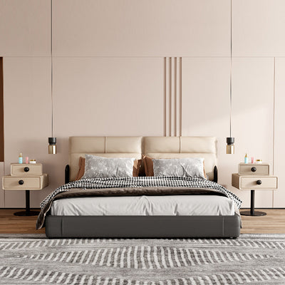 Modern Minimalist Rectangular Solid Wood Carbon Steel Microfiber Leather Iron Nightstand 2-Drawer For Bedroom