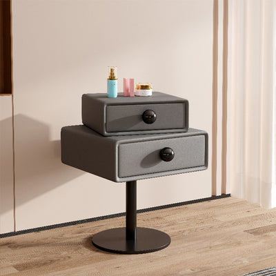 Modern Minimalist Rectangular Solid Wood Carbon Steel Microfiber Leather Iron Nightstand 2-Drawer For Bedroom