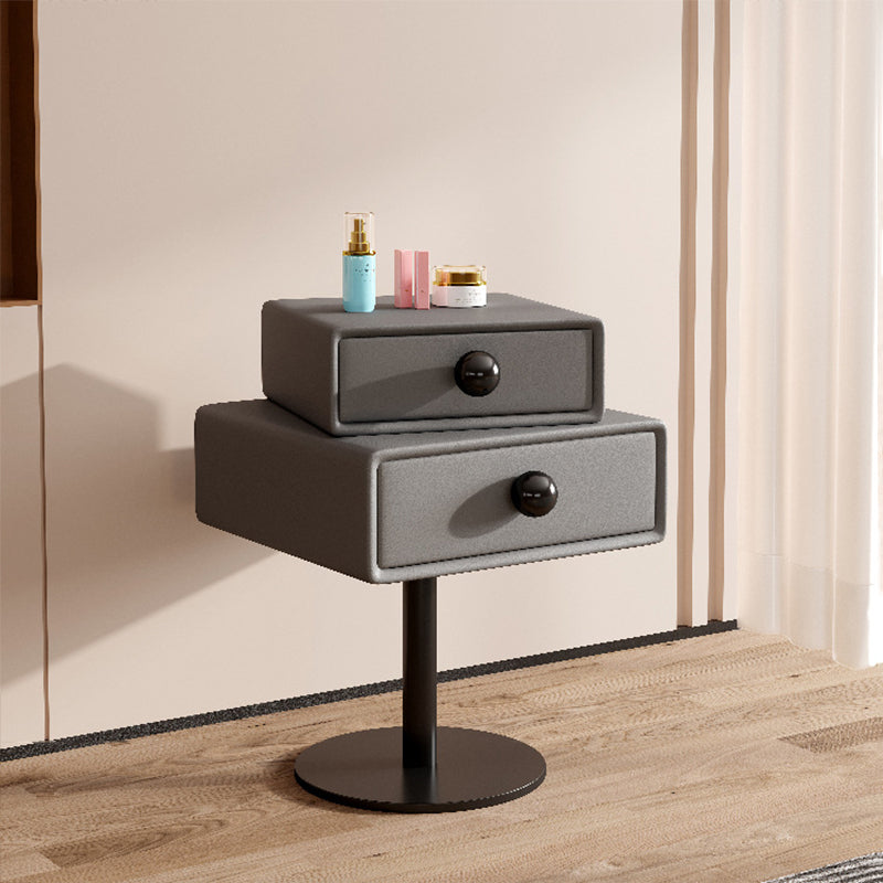 Modern Minimalist Rectangular Solid Wood Carbon Steel Microfiber Leather Iron Nightstand 2-Drawer For Bedroom