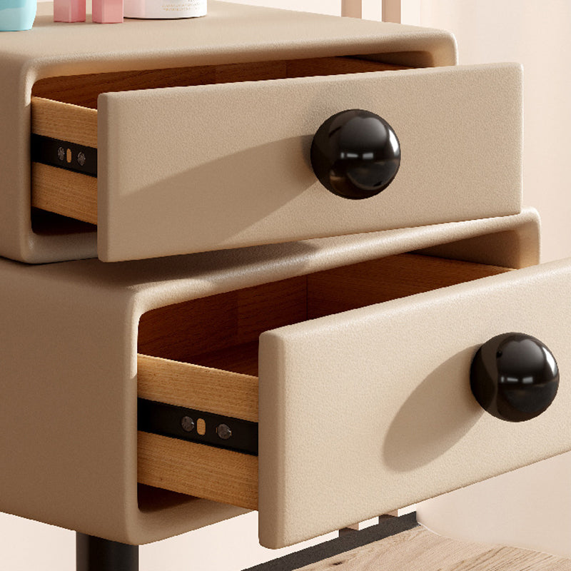 Modern Minimalist Rectangular Solid Wood Carbon Steel Microfiber Leather Iron Nightstand 2-Drawer For Bedroom