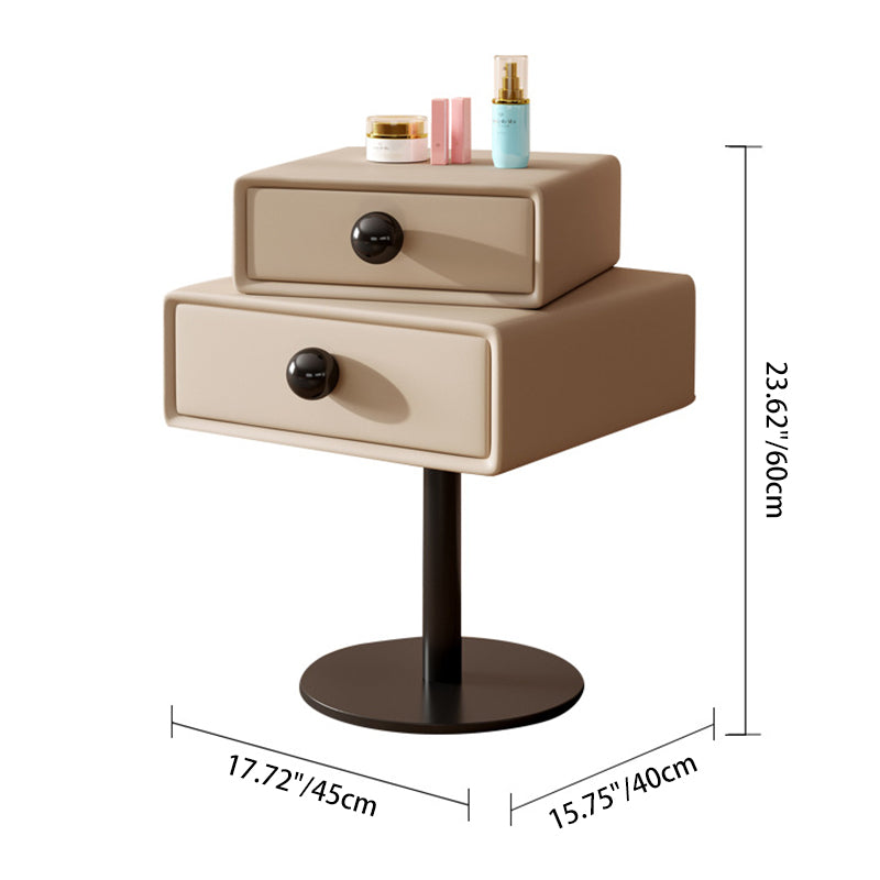 Table de chevet moderne minimaliste rectangulaire en bois massif, acier au carbone, cuir microfibre et fer, à 2 tiroirs pour chambre à coucher 