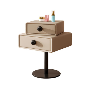 Modern Minimalist Rectangular Solid Wood Carbon Steel Microfiber Leather Iron Nightstand 2-Drawer For Bedroom