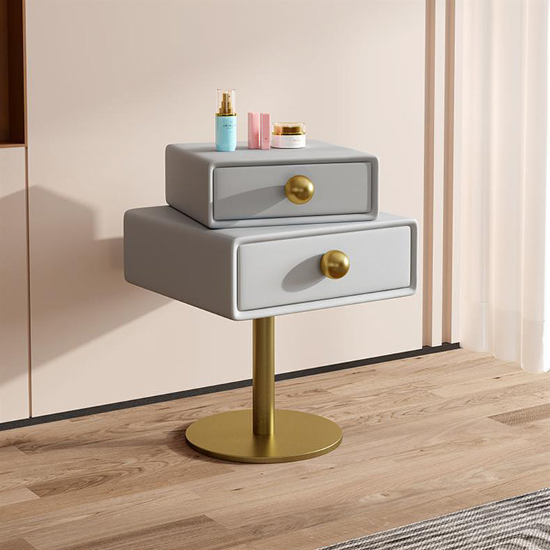 Modern Minimalist Rectangular Solid Wood Carbon Steel Microfiber Leather Iron Nightstand 2-Drawer For Bedroom