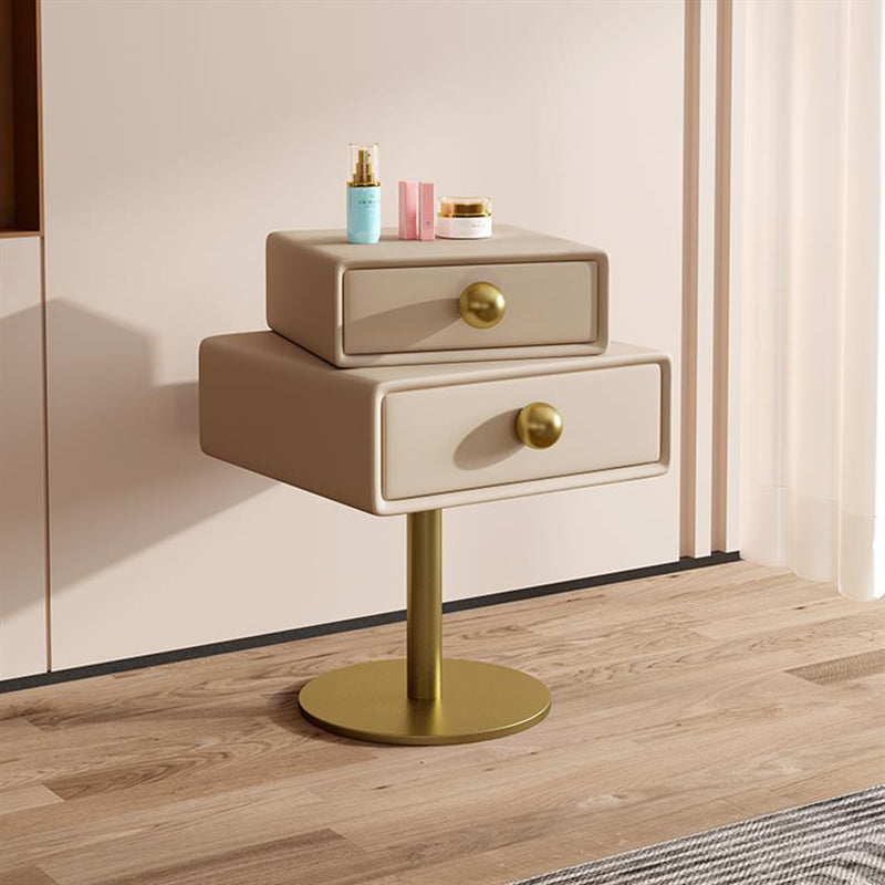 Modern Minimalist Rectangular Solid Wood Carbon Steel Microfiber Leather Iron Nightstand 2-Drawer For Bedroom