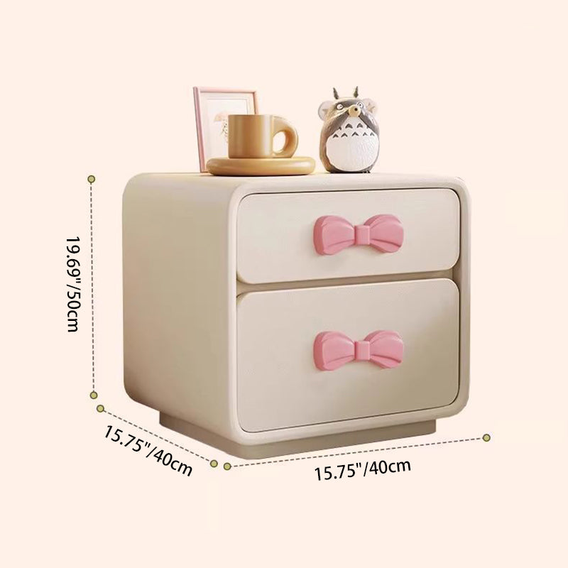 Contemporary Creative Rectangular Cat-Scratch Leather Solid Wood Nightstand 2-Drawer For Bedroom