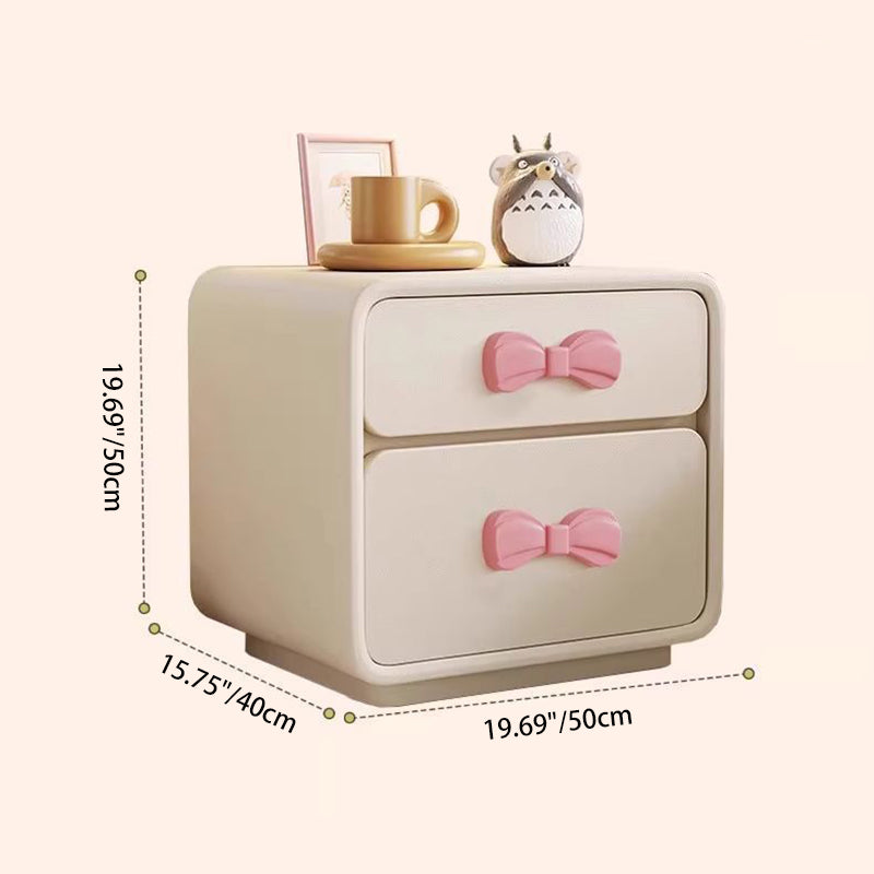 Contemporary Creative Rectangular Cat-Scratch Leather Solid Wood Nightstand 2-Drawer For Bedroom