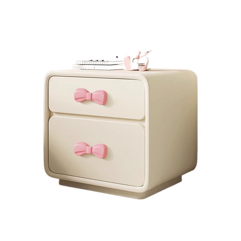Contemporary Creative Rectangular Cat-Scratch Leather Solid Wood Nightstand 2-Drawer For Bedroom