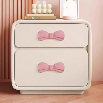 Contemporary Creative Rectangular Cat-Scratch Leather Solid Wood Nightstand 2-Drawer For Bedroom