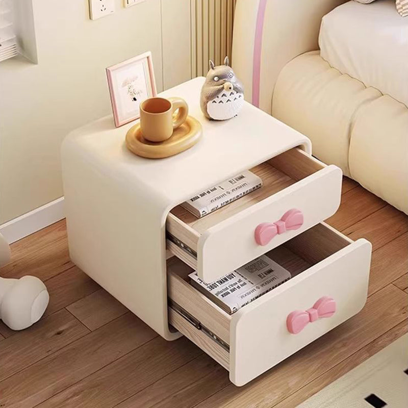 Contemporary Creative Rectangular Cat-Scratch Leather Solid Wood Nightstand 2-Drawer For Bedroom