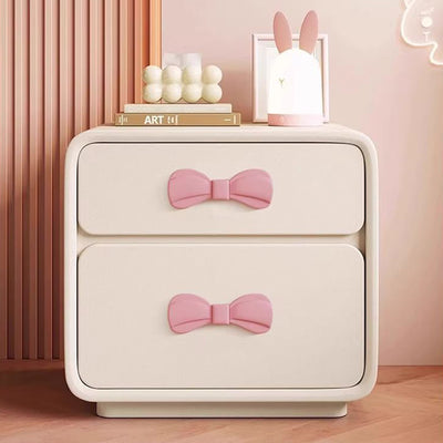 Contemporary Creative Rectangular Cat-Scratch Leather Solid Wood Nightstand 2-Drawer For Bedroom