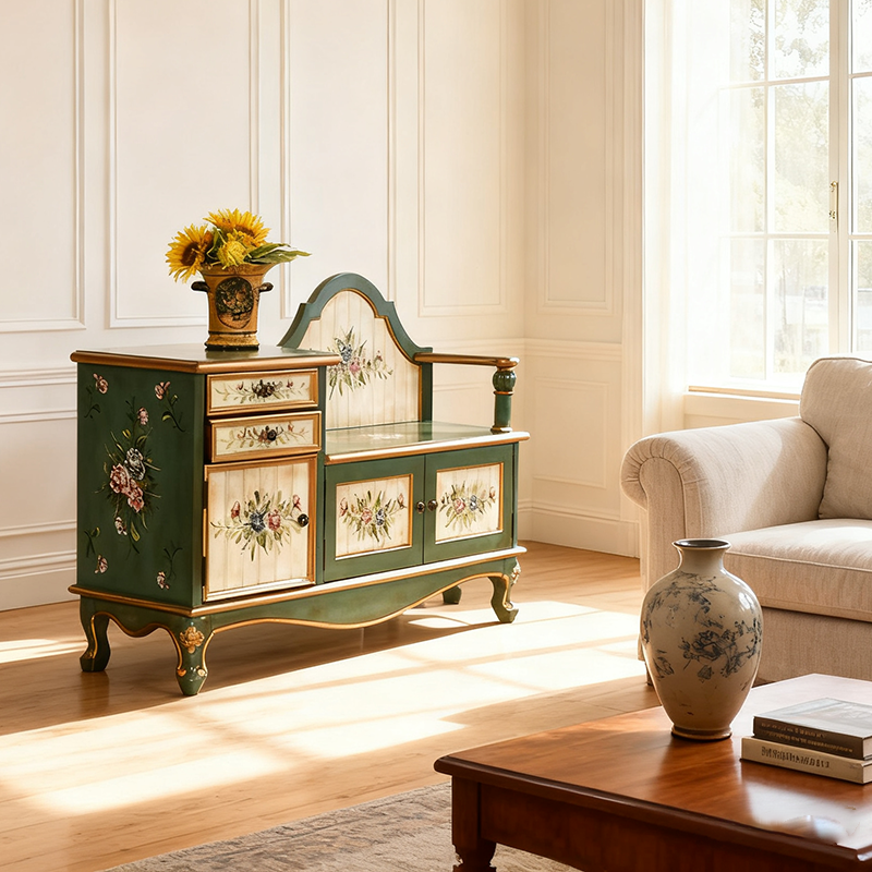 Traditional French Rectangular Solid Wood Shoe Storage 2-Cabinet For Entryways