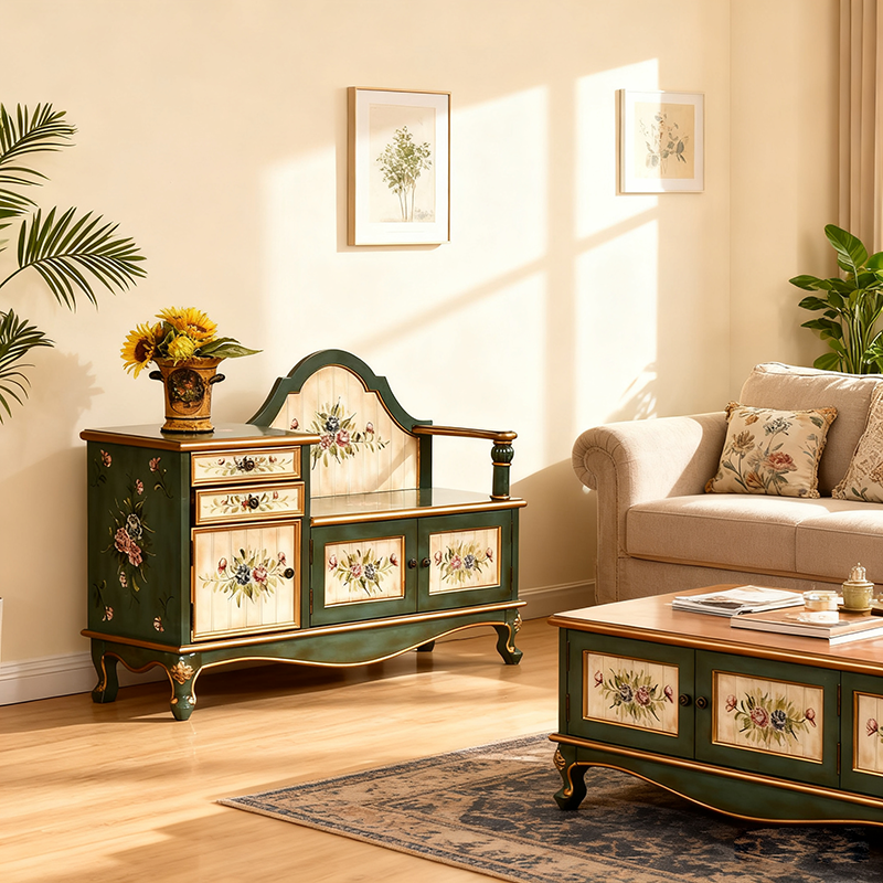 Traditional French Rectangular Solid Wood Shoe Storage 2-Cabinet For Entryways