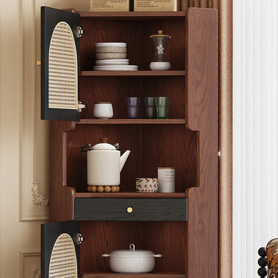 Traditional Japanese Rectangular Medium Density Fiberboard Rattan Solid Wood Corner Shelf Unit 2-Cabinet For Living Room