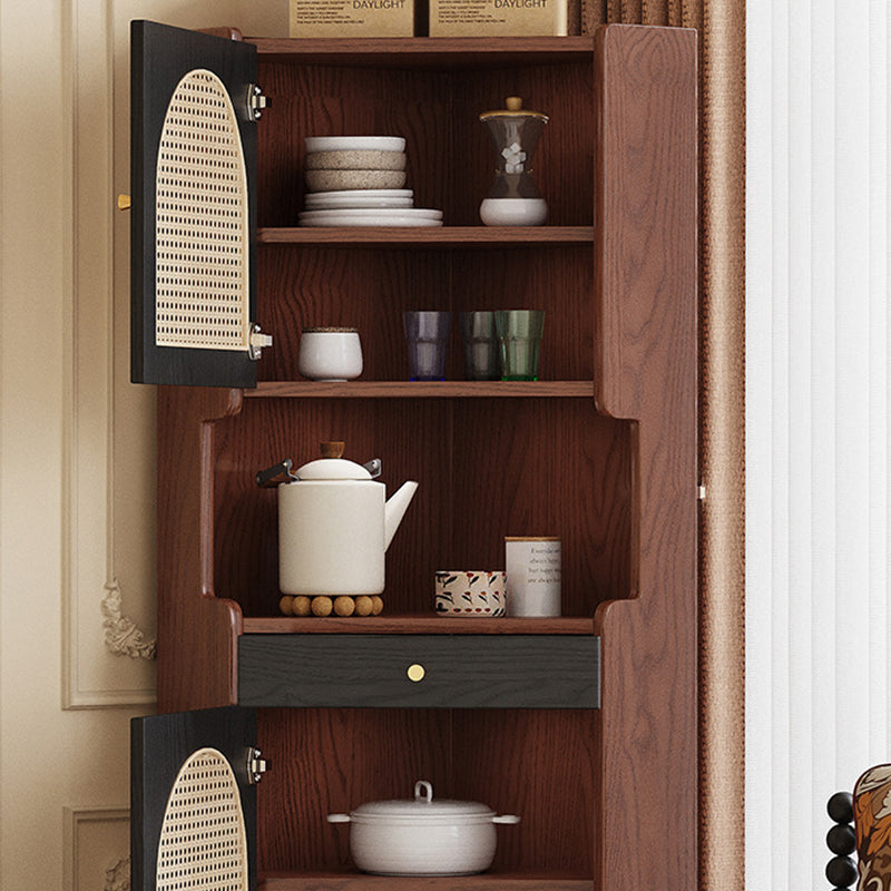 Traditional Japanese Rectangular Medium Density Fiberboard Rattan Solid Wood Corner Shelf Unit 2-Cabinet For Living Room