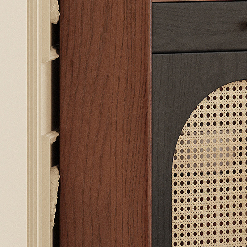 Traditional Japanese Rectangular Medium Density Fiberboard Rattan Solid Wood Corner Shelf Unit 2-Cabinet For Living Room