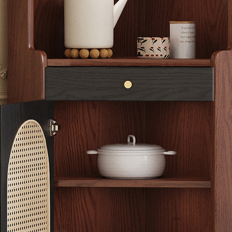 Traditional Japanese Rectangular Medium Density Fiberboard Rattan Solid Wood Corner Shelf Unit 2-Cabinet For Living Room