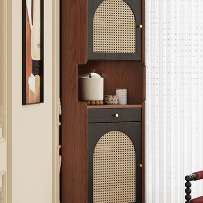 Traditional Japanese Rectangular Medium Density Fiberboard Rattan Solid Wood Corner Shelf Unit 2-Cabinet For Living Room